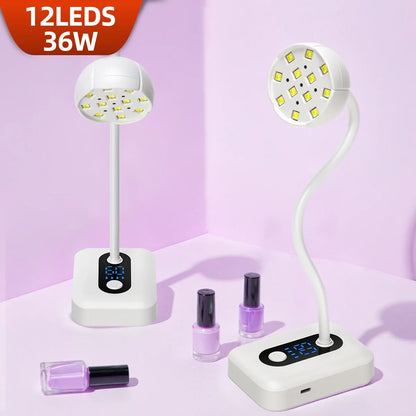 36W Rechargeable UV LED Nail Lamp Cordless 12LEDS Nail Dryer 360° Bendable Fast Drying Nail Manicure Polish Glue Gel Curing Lamp