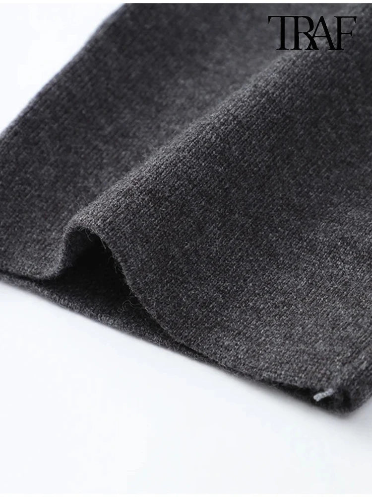 TRAF Women's Fashion Fall/Winter Fashion Asymmetric Scarf Knit Jacket Long Sleeve Split Hem Streetwear Casual Jacket
