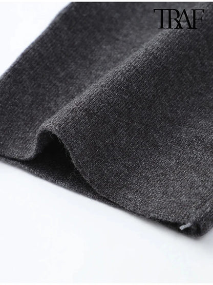 TRAF Women's Fashion Fall/Winter Fashion Asymmetric Scarf Knit Jacket Long Sleeve Split Hem Streetwear Casual Jacket