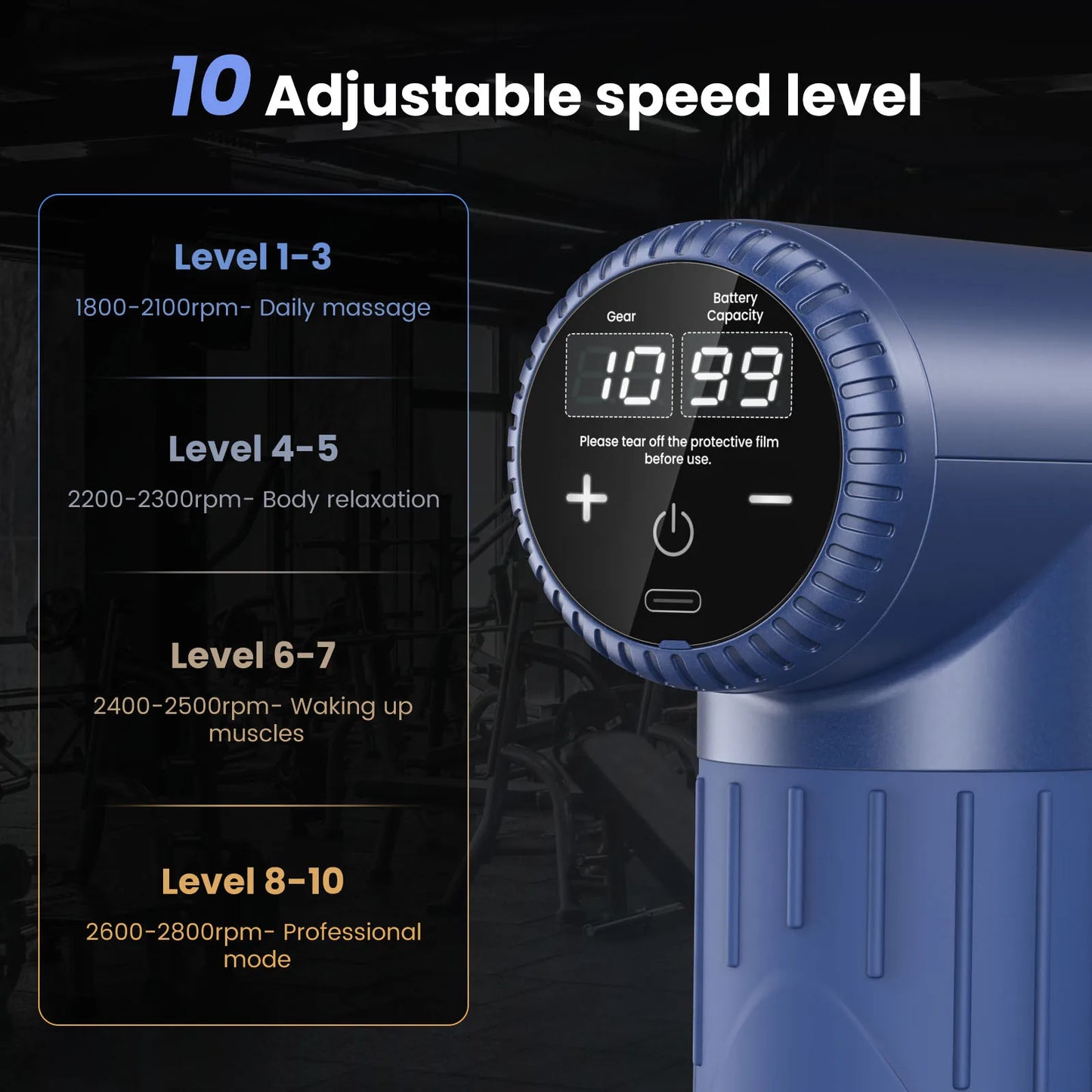 SEJOY Portable Fascia Gun Vibration Massage Gun For Body Neck Back Deep Muscle Relaxation 10 Gears LCD Touch Screen 6 Heads