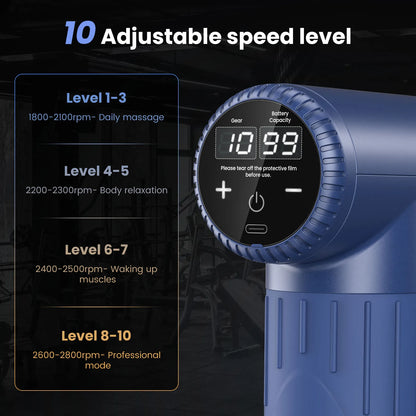 SEJOY Portable Fascia Gun Vibration Massage Gun For Body Neck Back Deep Muscle Relaxation 10 Gears LCD Touch Screen 6 Heads