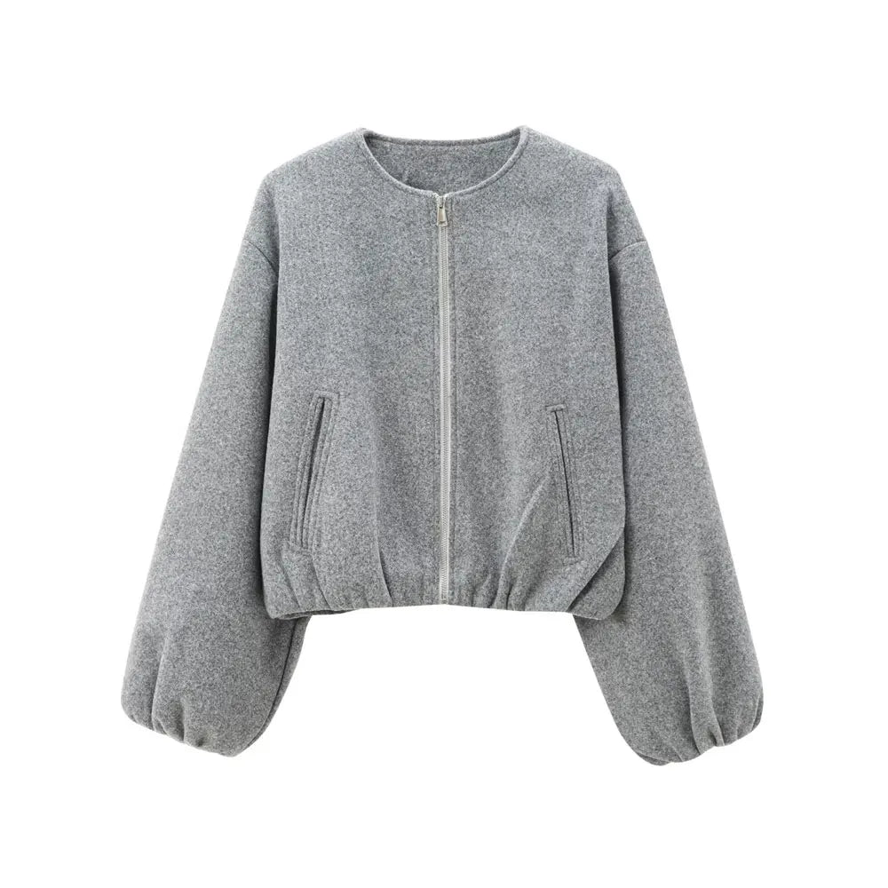 Oversized Soft Bomber Jacket for Women, Long Sleeve Coat, Front Zipper, Female Outerwear, Chic Tops, Fashion