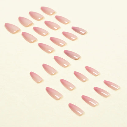 Ins Sweet Gradient Pink False Nail Patch Almond Glossy Korean Style Fake Nail Wearable 24pcs Artificiall Nails Free Shipping