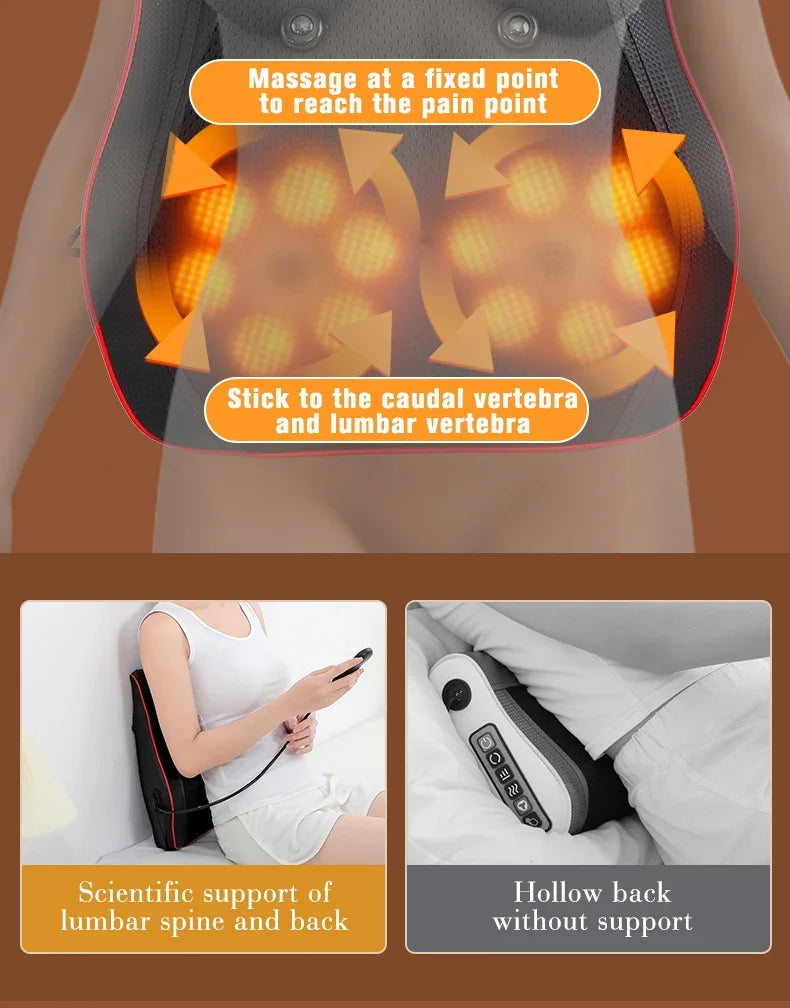 Electric Shiatsu Head Neck Cervical Ttraction Body Massager Car Back Pillow with Heating Vibrating Massage Device