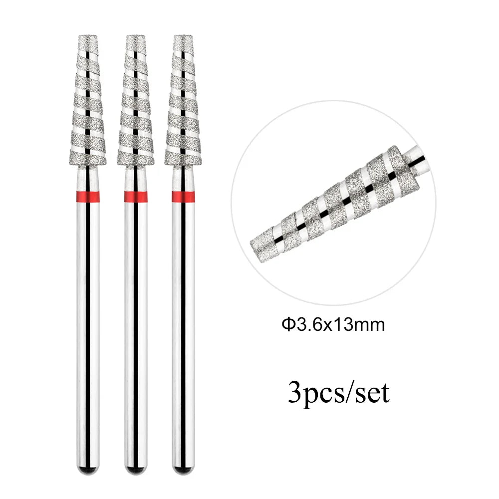 TP 3pcs/set Flame Diamond Nail Drill Bits 3/32'' Russian Electric File Bits Milling Cutter for Manicure Cuticle Remove Nail Tool