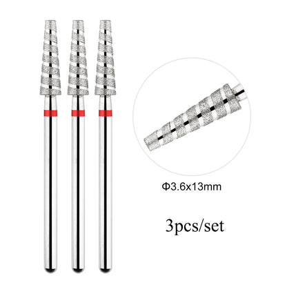 TP 3pcs/set Flame Diamond Nail Drill Bits 3/32'' Russian Electric File Bits Milling Cutter for Manicure Cuticle Remove Nail Tool