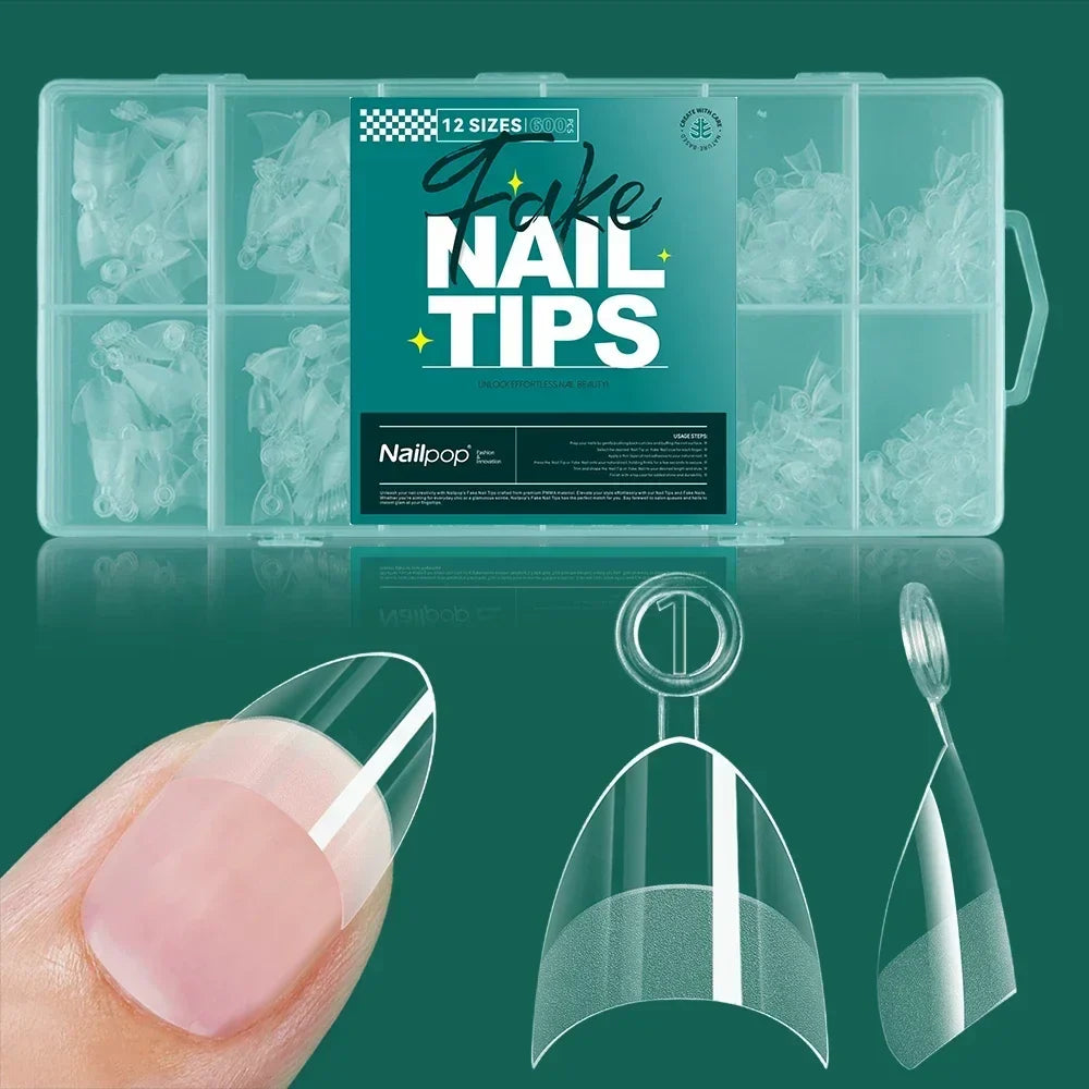 Nailpop 600PCS Soft Gel X Nail Tips Full Cover Coffin Stiletto Fake Nails Extra Short Almond Square Soak Off Gel False Nail Tips