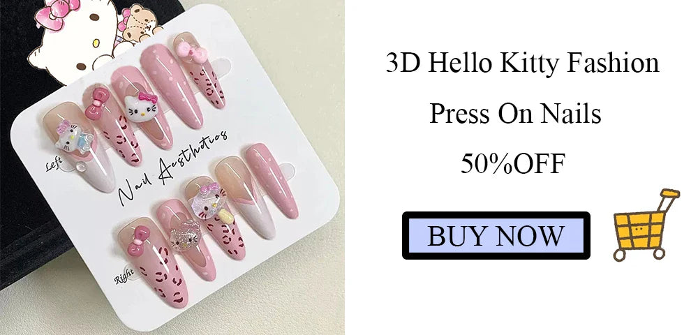 24Pcs 3D kuromi press on nails Y2K Cartoon Handmade Fake Nails Black Gel nail Wearable Nails Cinnamoroll Melody Anime False Nail