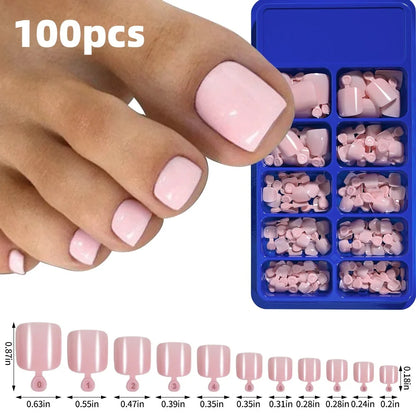 120pcs/Box French Tip Press-On Toenails Pink Color System Square Shape Foot Nails Short Length Glossy Finish False Toe Nails Set
