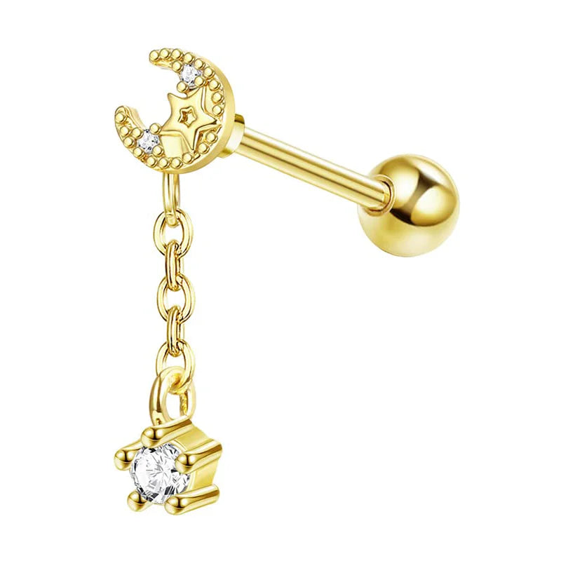 Drperfect Stainless Steel Stud Earrings for Women Men Star Moon Snake Cartilage Screw Back Earring Helix Piercing Jewelry