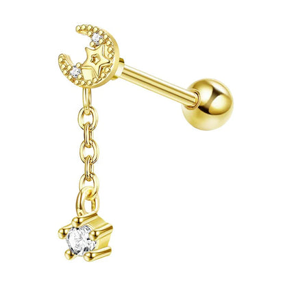 Drperfect Stainless Steel Stud Earrings for Women Men Star Moon Snake Cartilage Screw Back Earring Helix Piercing Jewelry