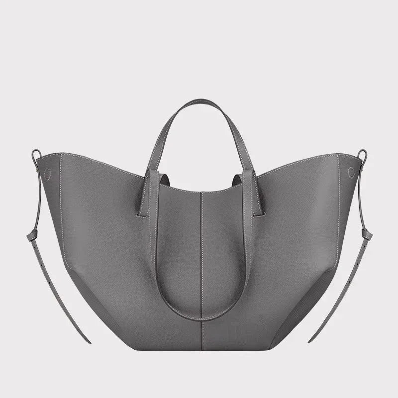 Y2K - French Luxury Large Capacity Women's Handbag, Leather Pleated Wing Bag, One Shoulder Underarm Handbag