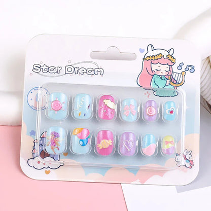 12pcs Kids 3D Stereo Sanrio Fake Nails Patch Sweet Girls Cute Cartoon Hello Kitty press on nails Kuromi Child Wearable FalseNail