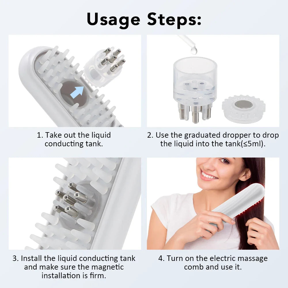 Electric Scalp Massage Brush Red Light Therapy Hair Growth Massage Comb Anti Hair Loss Liquid Oil Applicator Massager Tools