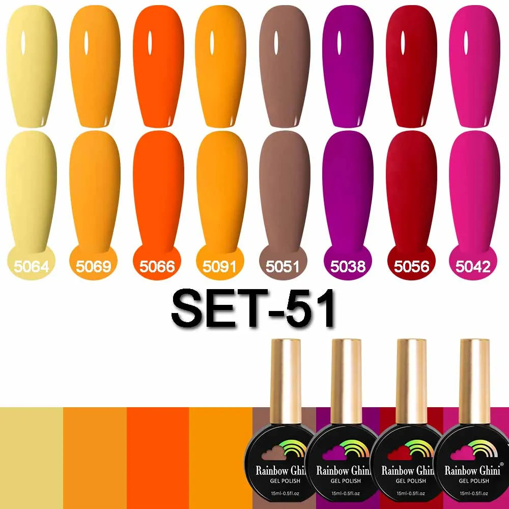 Rainbow Ghini 15ML 8Pcs/Set Nude Glitter Gel Nail Polish HEMA TPO FREE Colorful Nail UV LED Hybrid Gel Varnish All For Manicure