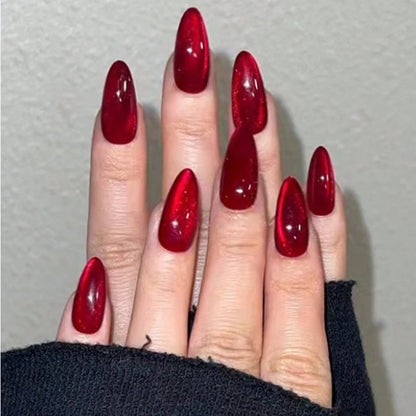 24PCS Short Square False Nails With Snowflake Stripe Design, Christmas Red Glitter False Nails covering Christmas Gift