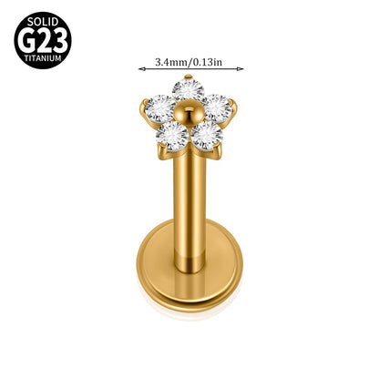 1/5PCS F-136 Implant Titanium Different Size Flower Zirconia Labret 16G Internal Threaded Cartilage Helix Lobe Earring Piercing