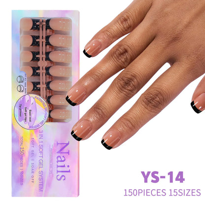 150Pcs/Box French False Nails Scarless Removable Coffin Almond Fake Nail Artificial Acrylic Patches Reusable Press On Nail Tips