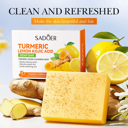 Turmeric Kojic Acid Lemon Essential Oil Soap, Frosted Particle Soap, Physical Exfoliating Handmade Soap
