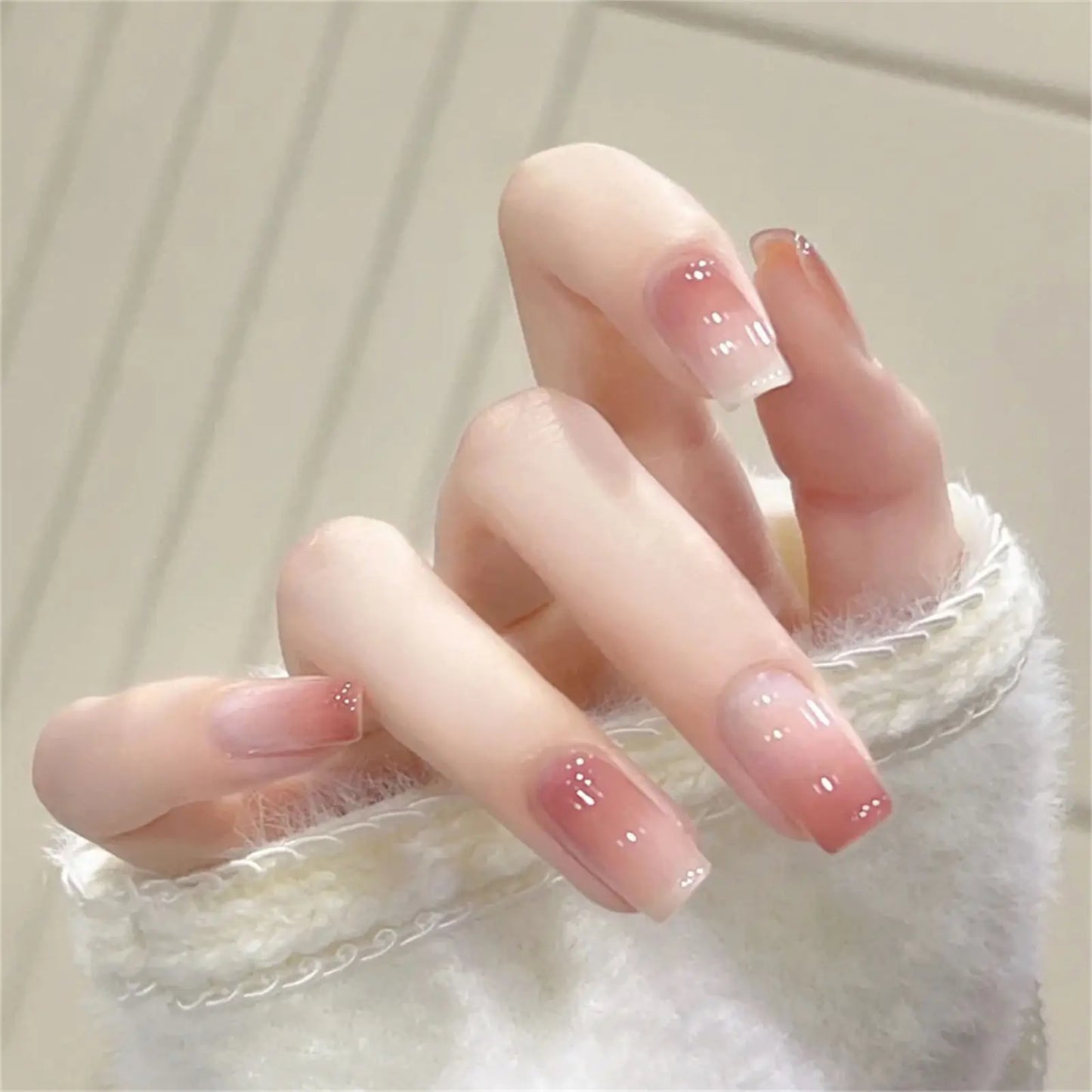 24pcs Pink Fake Nail Patch Sweet Korean Style False Nails Full Cover Wear White Bow Decortive Press on Nails for Girls Women