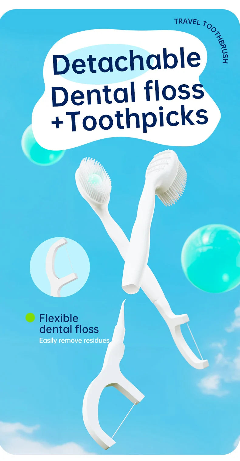 Portable and individually packaged 3-in-1 nano brush head toothbrush floss disposable toothbrush for adults on business trips