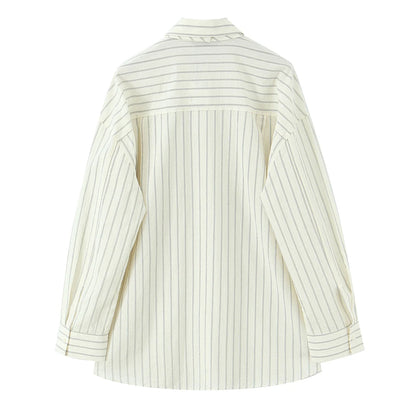 2025 autumn new women's casual fashion temperament loose versatile striped tie lapel long-sleeved shirt top