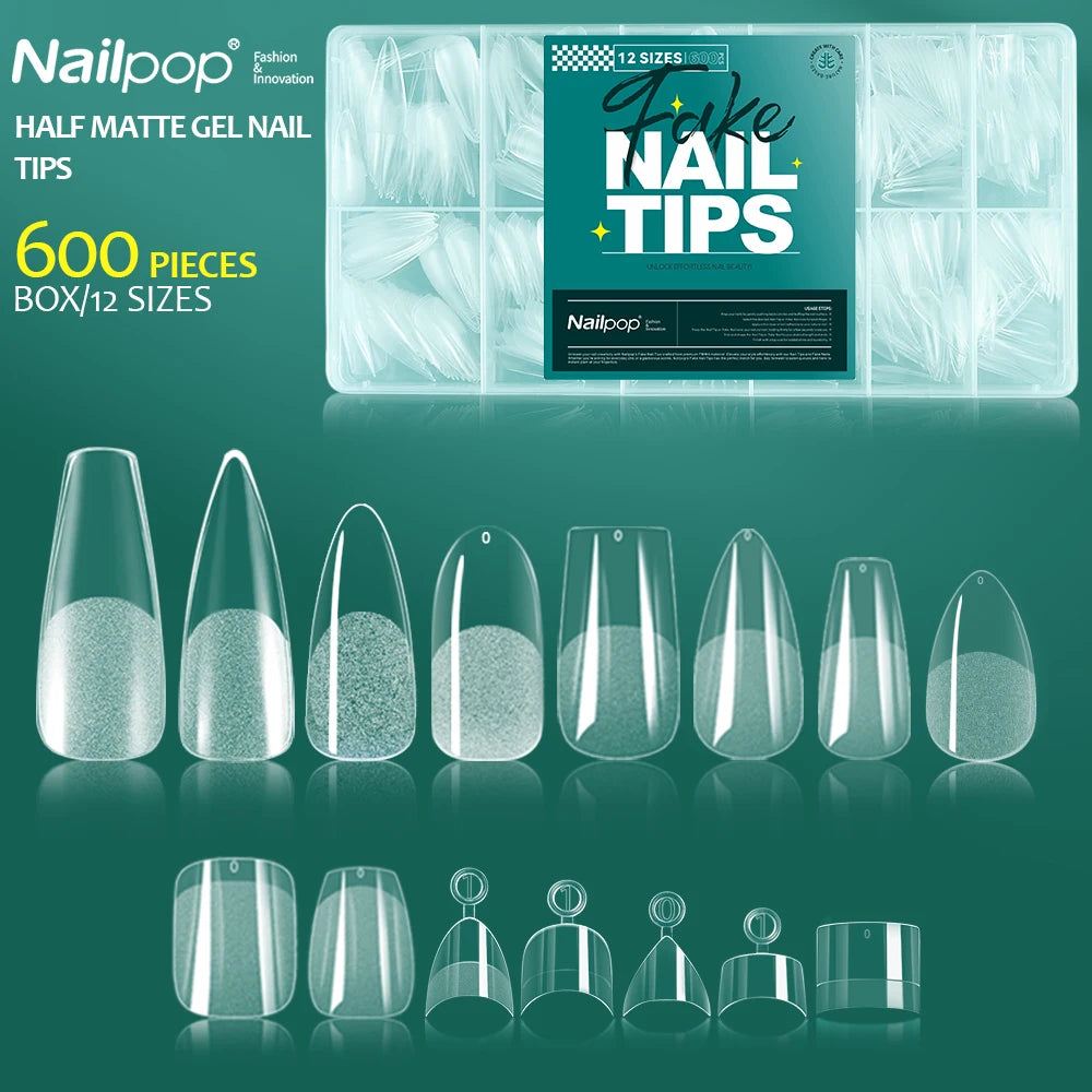 Nailpop 600PCS Soft Gel X Nail Tips Full Cover Coffin Stiletto Fake Nails Extra Short Almond Square Soak Off Gel False Nail Tips