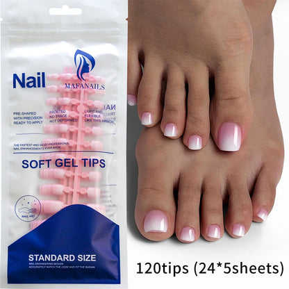 120pcs/Box French Tip Press-On Toenails Pink Color System Square Shape Foot Nails Short Length Glossy Finish False Toe Nails Set