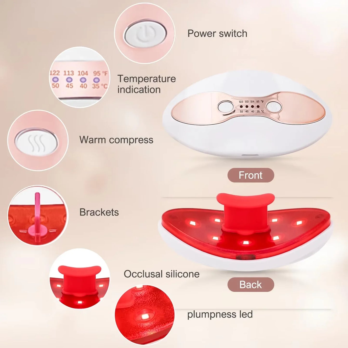 Lip Plumper Device Red Light Therapy, 2 in 1 Lip and Eye Care Tool with Heated for Anti-Aging, Smooth Lip Wrinkles, Lip Plumper