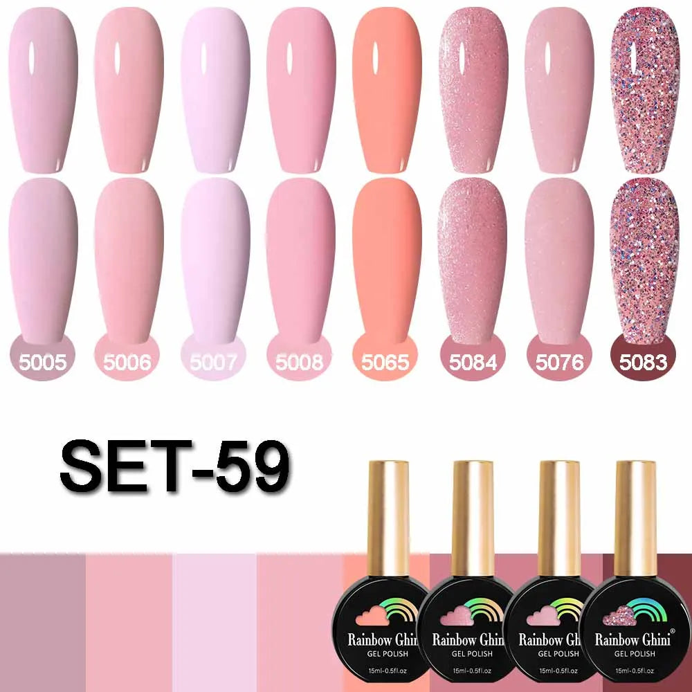 Rainbow Ghini 15ML 8Pcs/Set Nude Glitter Gel Nail Polish HEMA TPO FREE Colorful Nail UV LED Hybrid Gel Varnish All For Manicure