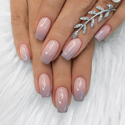 24Pcs Shiny Pearl Wearable False Nails Short Square Fake Nail Simple Summer Press on Nails Detachable Full Cover Nail Tips