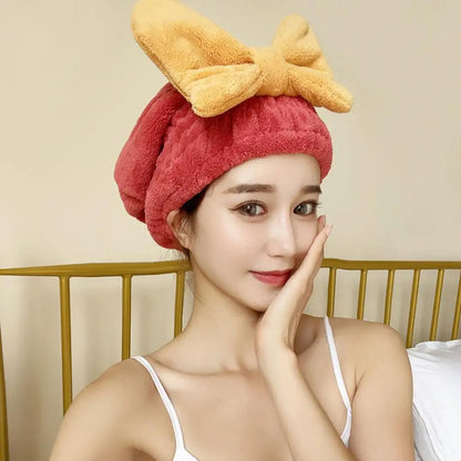 Microfiber Drying Hair Caps For Women Girls Quick Dry Hair Towel Turban Hat Bathing Soft Hair Towel Wrap With Cute Butterfly Bow