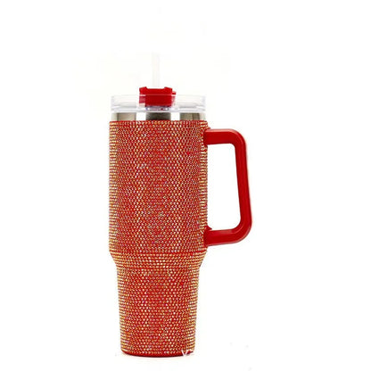 Diamond encrusted car cup coffee insulated cup 1200ml handle stainless steel straw Ice king cup portable insulated water bottle