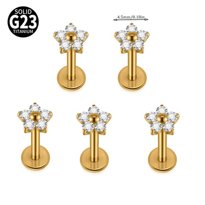1/5PCS F-136 Implant Titanium Different Size Flower Zirconia Labret 16G Internal Threaded Cartilage Helix Lobe Earring Piercing