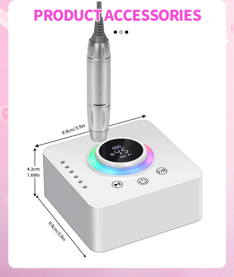 DianaBeauty 45000RPM Rechargeable Nail Drill Machine Nail Polish Polisher Electric Manicure Sander Low Noise Nail Salon Tools
