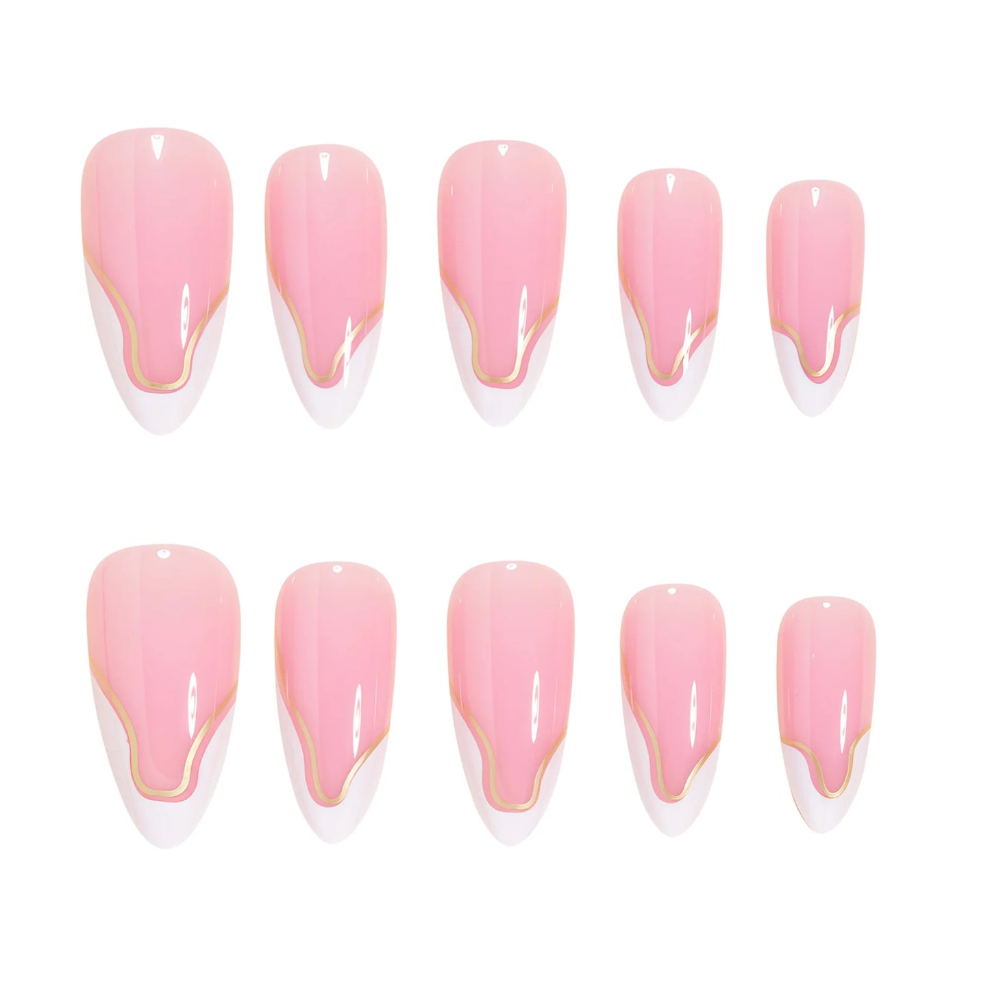 24pcs/set Medium fake nails for women girls white red golden french frame strips Square almond nail tips press on false nail art