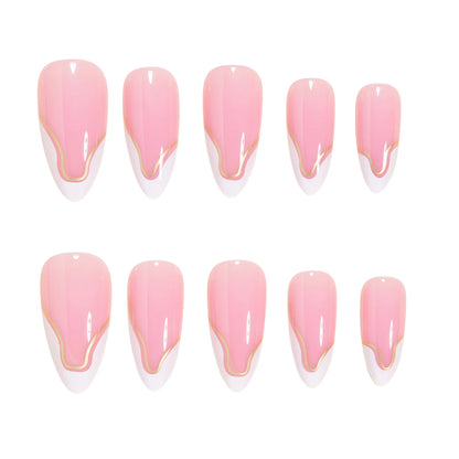 24pcs/set Medium fake nails for women girls white red golden french frame strips Square almond nail tips press on false nail art