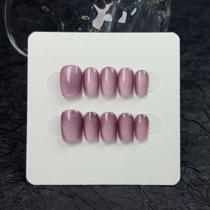 10Pcs Short Handmade Light Green Press On Nails Cat Eyes Pure Ballerina Decoration Wearable False Nails Full Cover Nail Tips Art