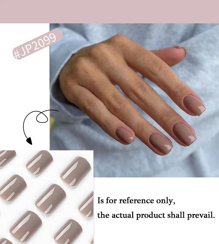 Solid Color Wearable Nail Art Fashion Red Blue Rose Pink Square Shape Finished False Nails Press on Nails with Glue Wholesale