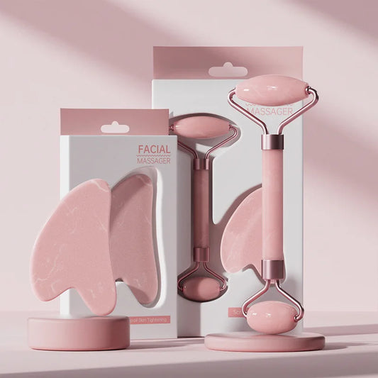 Face And Neck Massager Roller and Guasha Board Resin Non-rose Crystal Jade Roller Beauty Double-ended Massage Skincare Tools