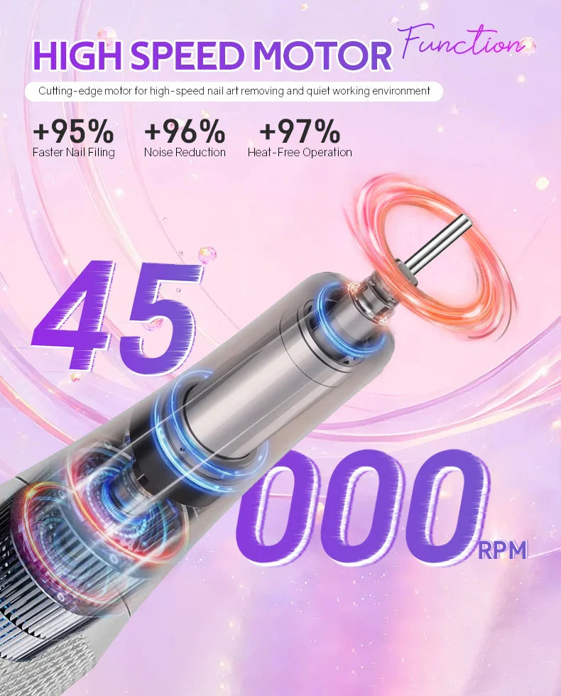 DianaBeauty 45000RPM Rechargeable Nail Drill Machine Desktop Polishing Machine Electric Nail File 1800mAh Battery Nail Tools