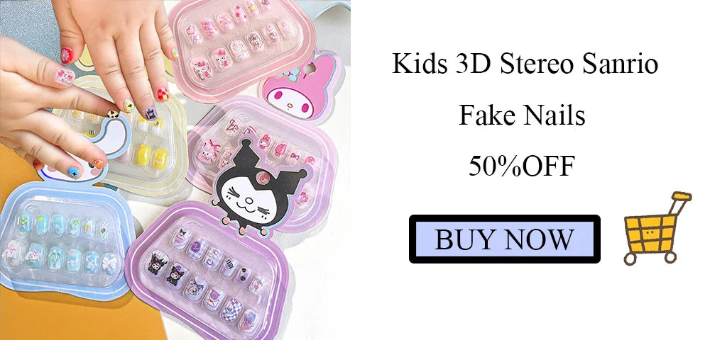 24Pcs 3D kuromi press on nails Y2K Cartoon Handmade Fake Nails Black Gel nail Wearable Nails Cinnamoroll Melody Anime False Nail