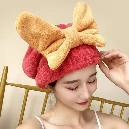 Microfiber Drying Hair Caps For Women Girls Quick Dry Hair Towel Turban Hat Bathing Soft Hair Towel Wrap With Cute Butterfly Bow