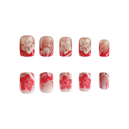24Pcs Fairy White Flower Fake Nails Pink French Tip Press on Nails Short Square Wearable False Nail for Women Girls DIY Manicure