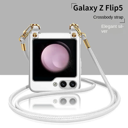 Crossbody Lanyard Phone Case for Samsung Galaxy Z Flip 6 5 Flip5 Flip6 5G Electroplated Hard Shell Shockproof Cover