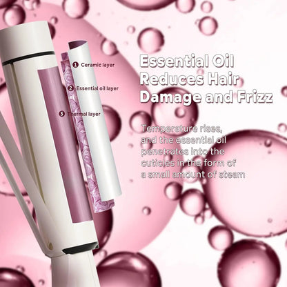 1.5 Inch Extra Large Curling Wand for Long Hair - Ceramic Tourmaline Barrel with 40000000 Negative Ions, 2 Clips