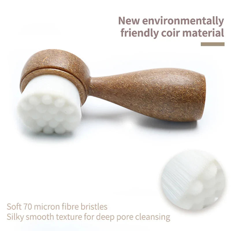 1Pc Coconut Shred Handle Facial Brush Double Sided Facial Cleanser Blackhead Removing Pore Cleaner Exfoliating Facial Brush