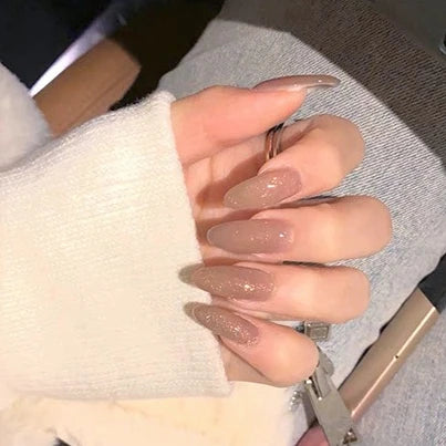 24Pcs Orange Gradient Almond Fake Nails Detachable Simple Pure Color Press On Fake Nails Tips With Glue Long y2k Pink Nails