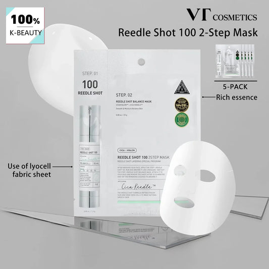 VT Reedle Shot 100 2-Step Mask*5pieces,Intensive Repair Mask,Hydrating Brightening Mask,Keratin Care Mask,K-Beauty,Korean Makeup