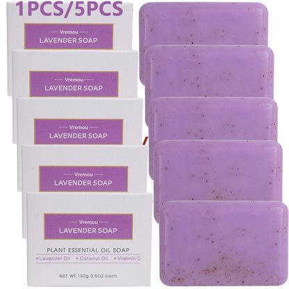 1Pcs/5Pcs Lavender Soap, Exfoliating Cream Granule Essential Oil Soap, Male And Female Cleansing Body Bath Fragrance Soap